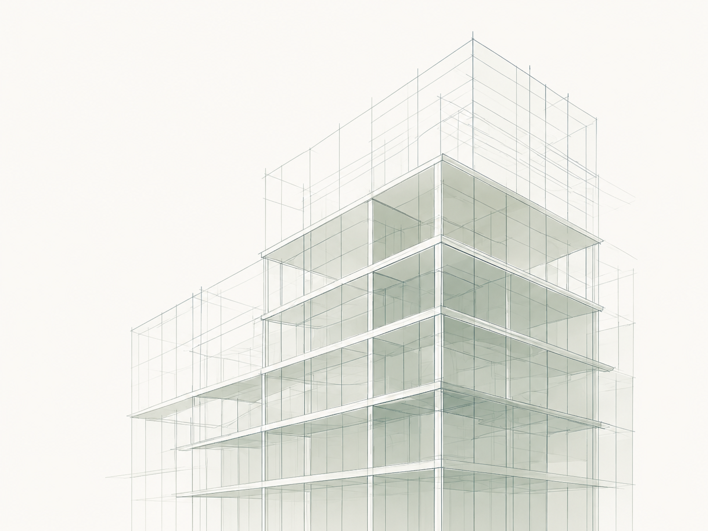 Boceto arquitectónico de un edificio en construcción